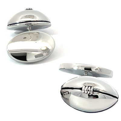 Rugby Ball Chain Cufflinks - Silver Plated