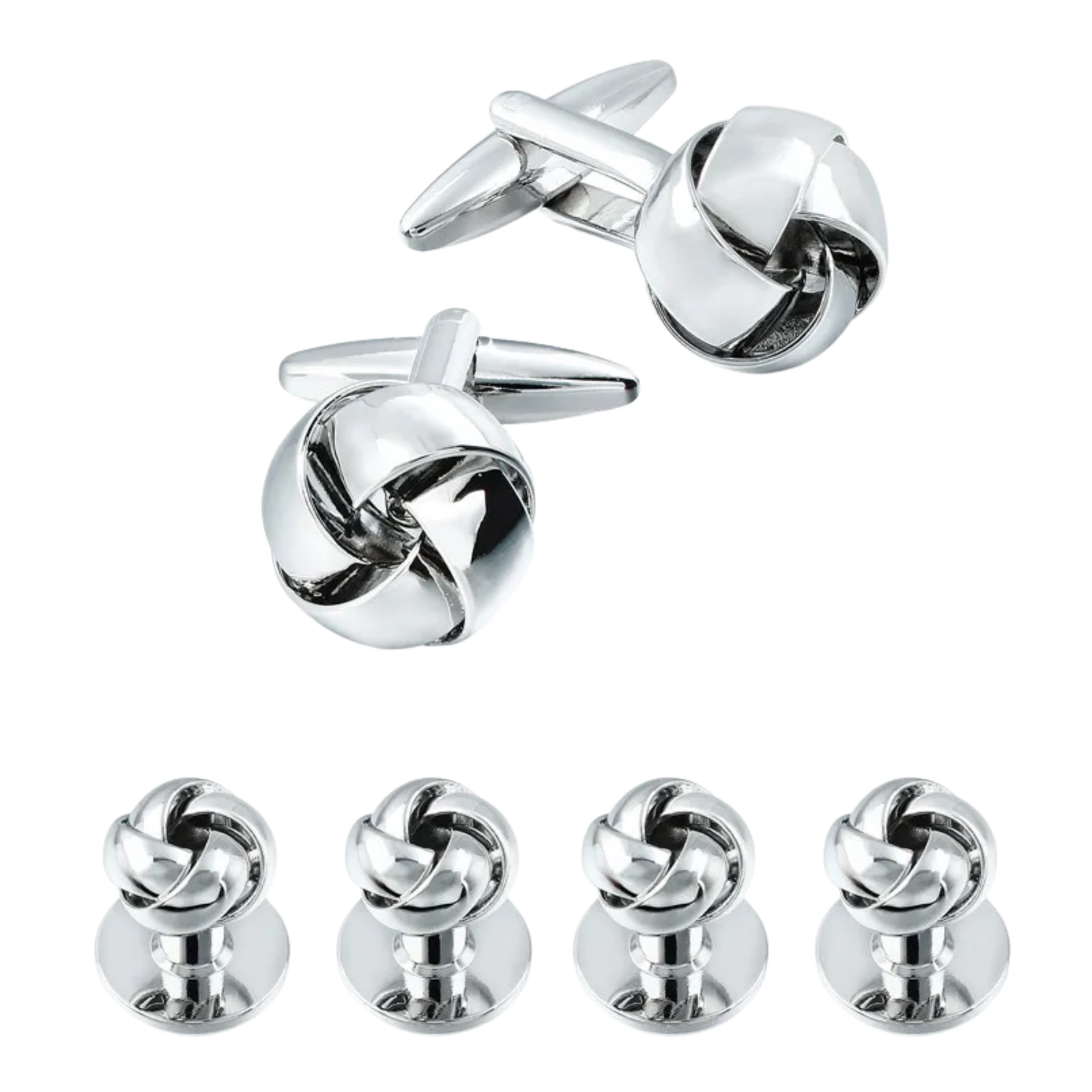 Shiny Silver Twist Knot Cufflinks and Stud Set