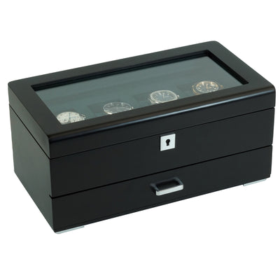 4 Slots Wooden Watch Box with Green Interior and Drawer