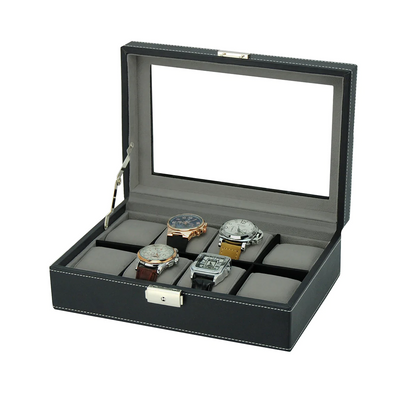 Black Leather Watch Box for 8 Watches