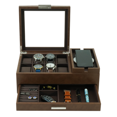 8 Slots Watch Box with Drawer in Brown
