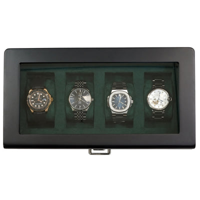 4 Slots Wooden Watch Box with Green Interior and Drawer