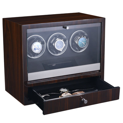 Brighton Watch Winder for 3 Watches with Drawer