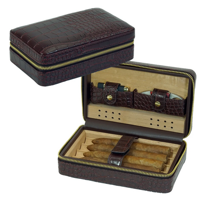Dark Brown Cigar Humidor Leather Case for Cigars