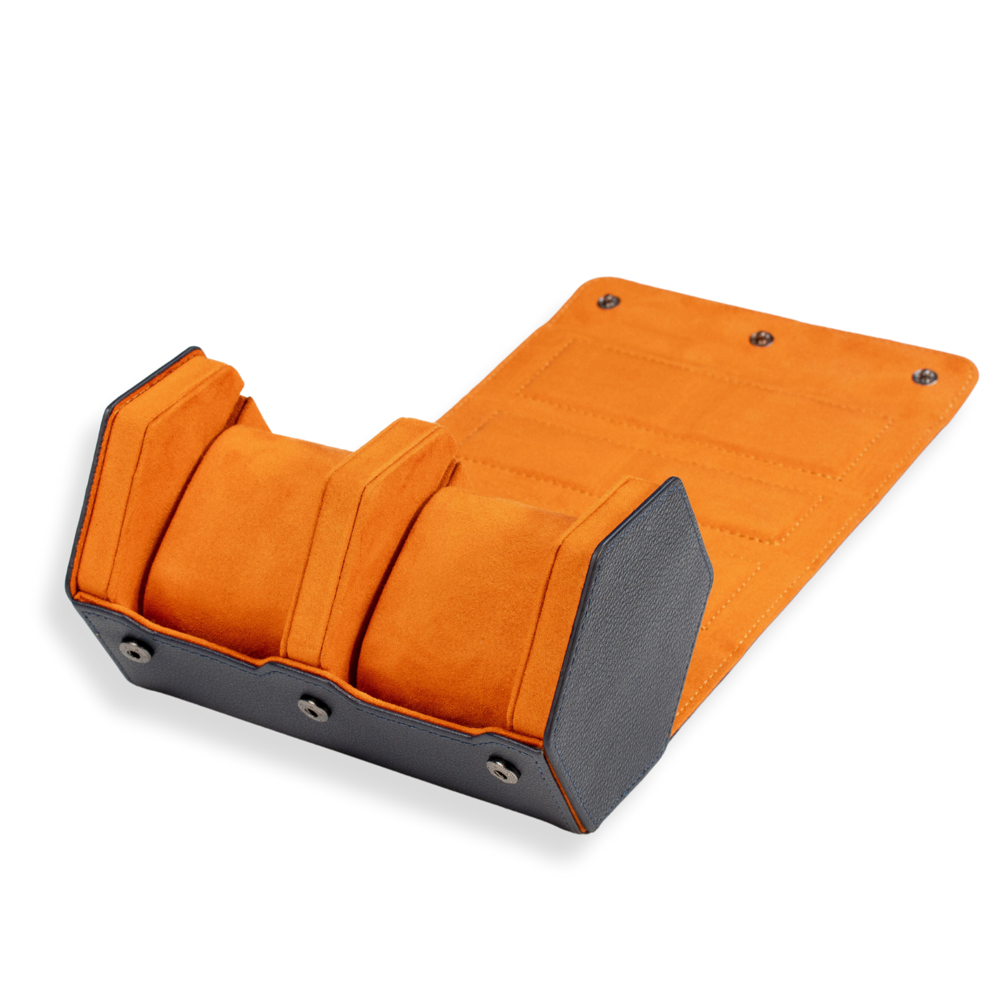 Seconds - Hex Leather Watch Roll 2 Slots in Navy/Orange