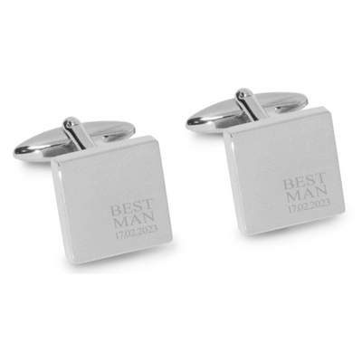 Best Man & Date Engraved Wedding Cufflinks in Silver