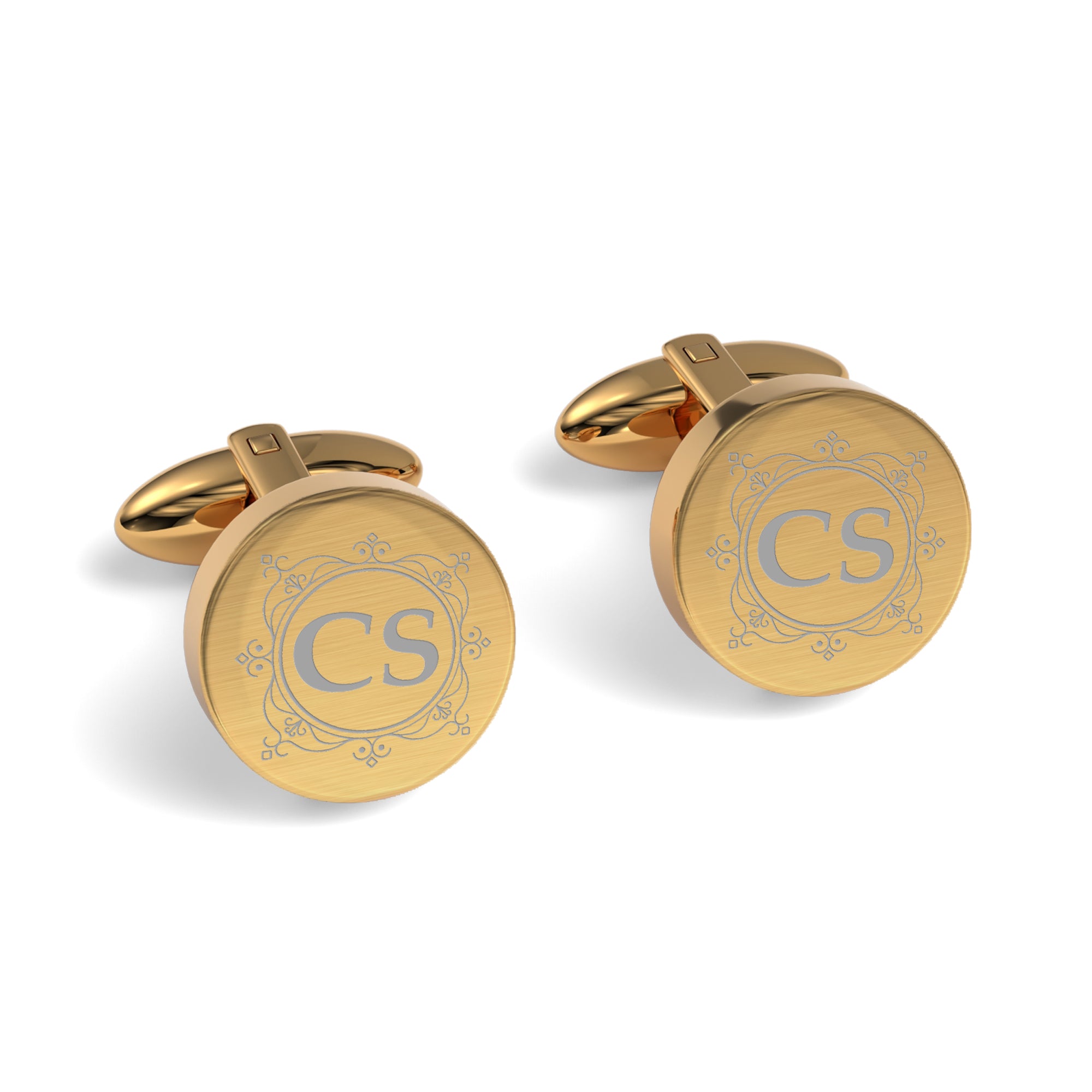 Decorated Round Initials Engraved Cufflinks