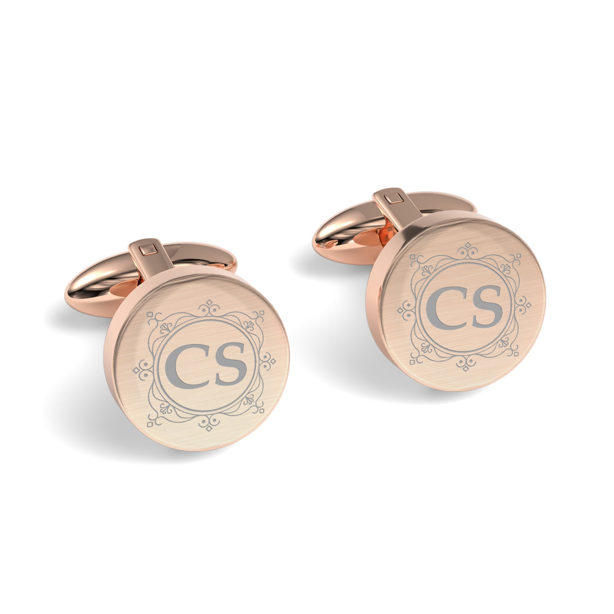 Decorated Round Initials Engraved Cufflinks