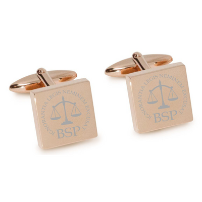 Lawyer's Initials and Legal Maxims Engraved Cufflinks in Rose Gold