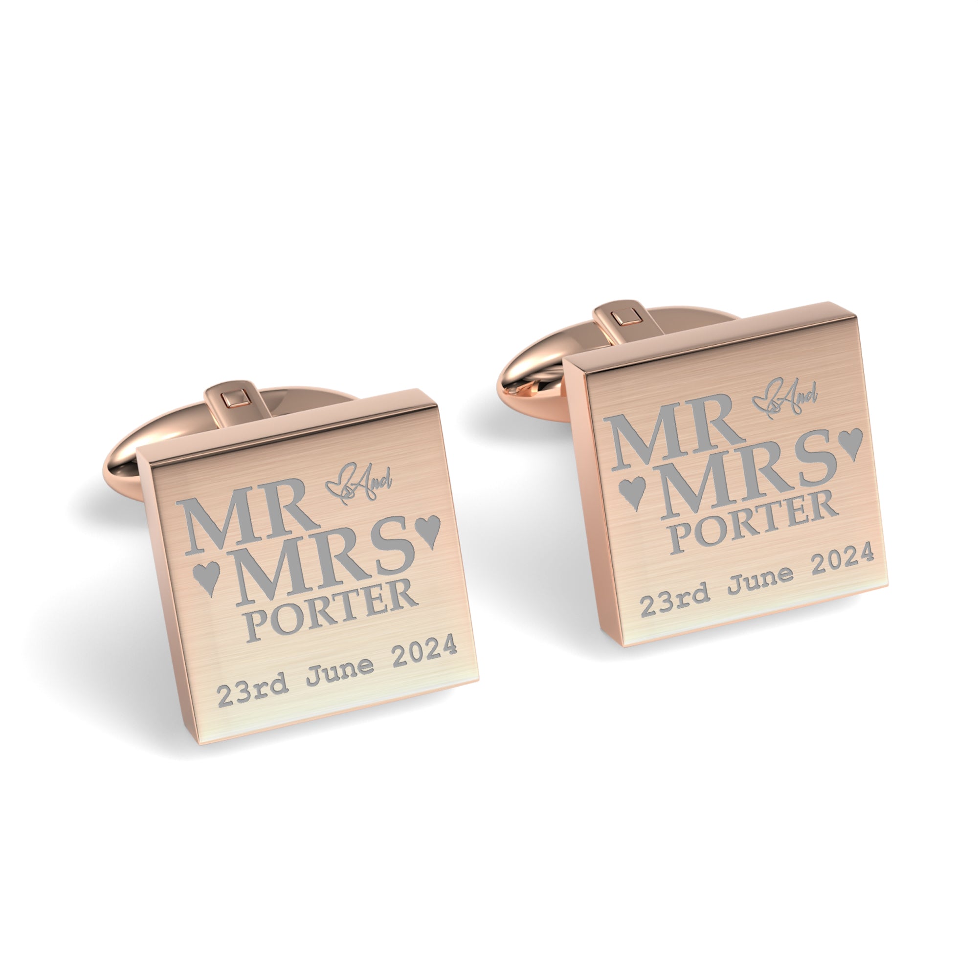 Mr Mrs Last Name Love Heart with Date Engraved Wedding Cufflinks
