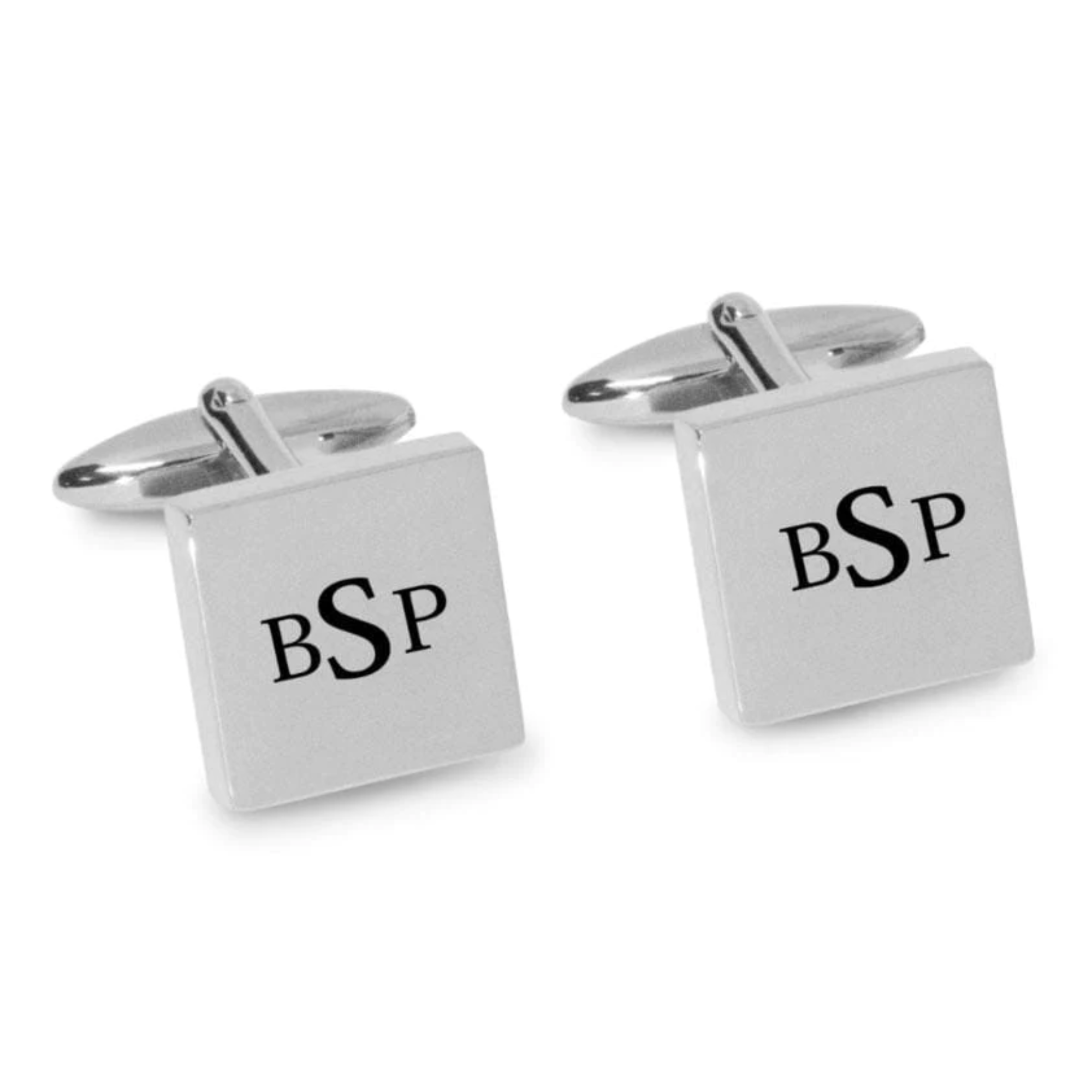 Engraved Monogram Initials Cufflinks in Silver