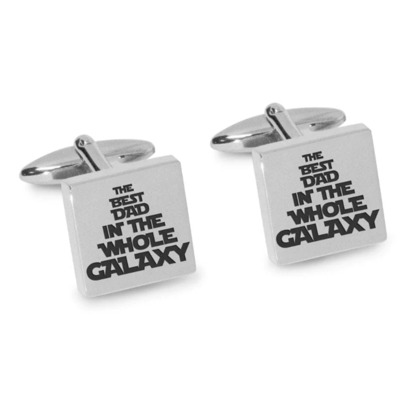 Best Dad in the Galaxy Engraved Cufflinks in Silver