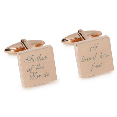 Father of the Bride Loved Her First Engraved Wedding Cufflinks in Rose Gold