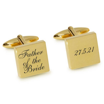 Father of the Bride Wedding Date Engraved Cufflinks in Gold