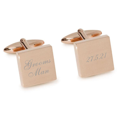 Grooms Man Wedding Date Engraved Cufflinks in Rose Gold