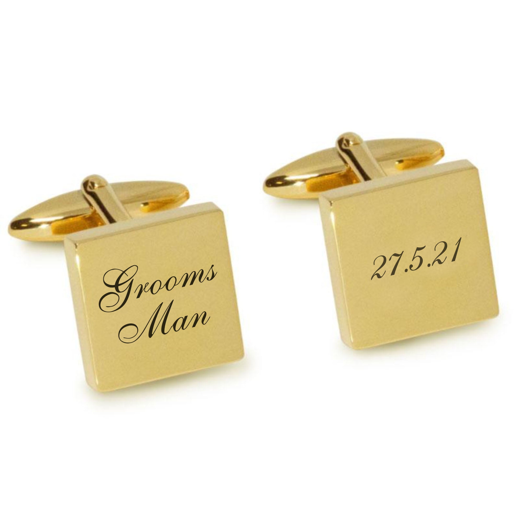 Grooms Man Wedding Date Engraved Cufflinks in Gold