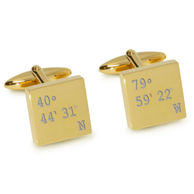 Latitude and Longitude Coordinates Engraved Cufflinks in Gold