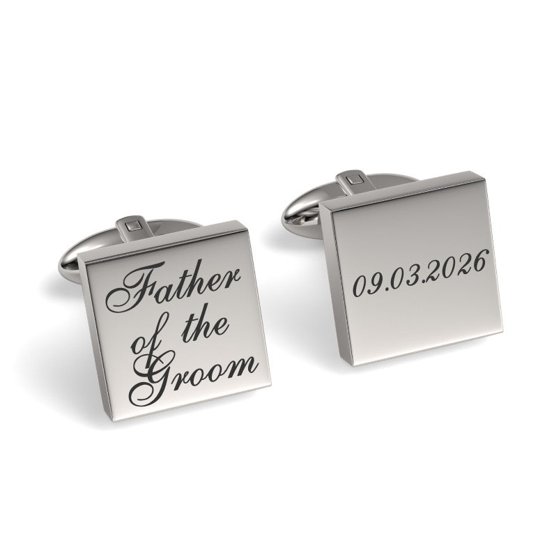 Father of the Groom Wedding Date Engraved Square Cufflinks