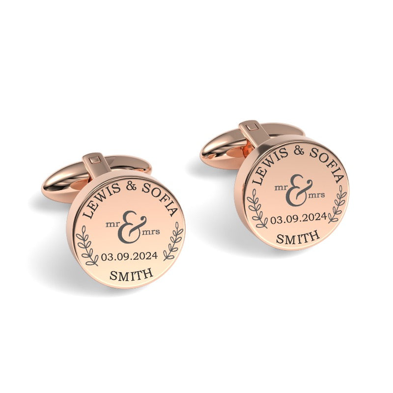 Mr + Mrs Name and Date Engraved Cufflinks