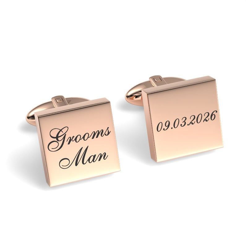 Groomsman Wedding Date Engraved Square Cufflinks