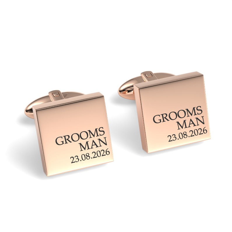 Groomsman & Date Engraved Wedding Square Cufflinks