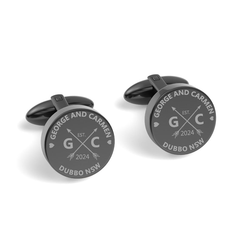 Couple Names, Initials and Address Engraved Cufflinks