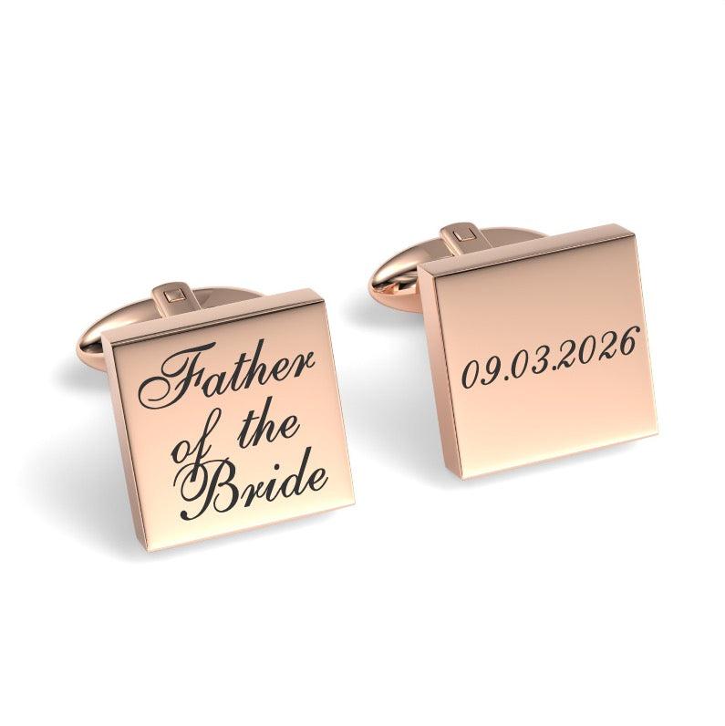 Father of the Bride Wedding Date Engraved Square Cufflinks
