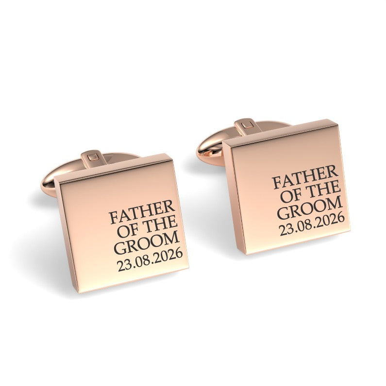 Father of the Groom & Date Engraved Wedding Square Cufflinks