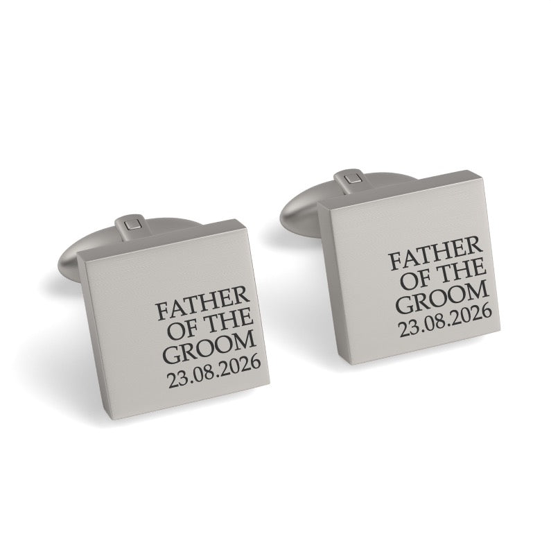 Father of the Groom & Date Engraved Wedding Square Cufflinks