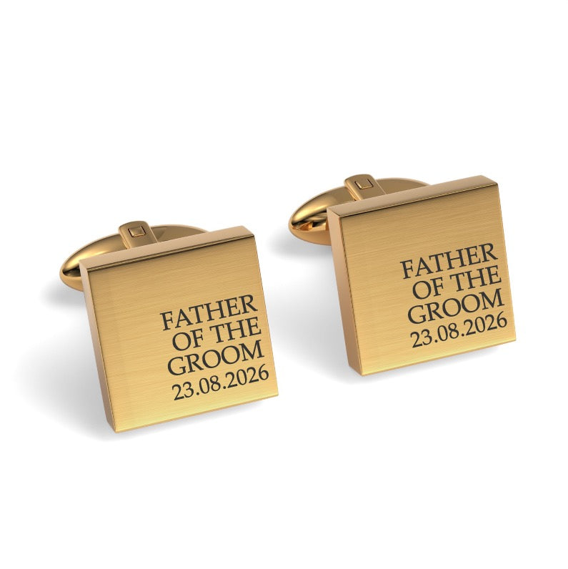 Father of the Groom & Date Engraved Wedding Square Cufflinks