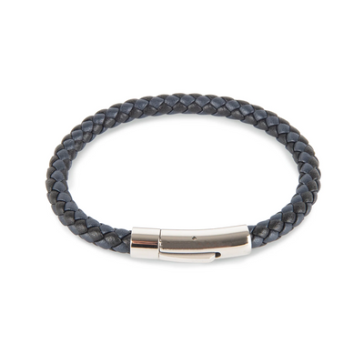 Navy/Black Leather Bracelet with SS Barrel Clasp