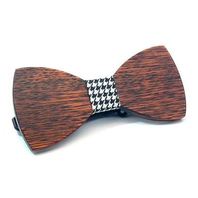 Dark Wood Houndstooth Kids Bow Tie