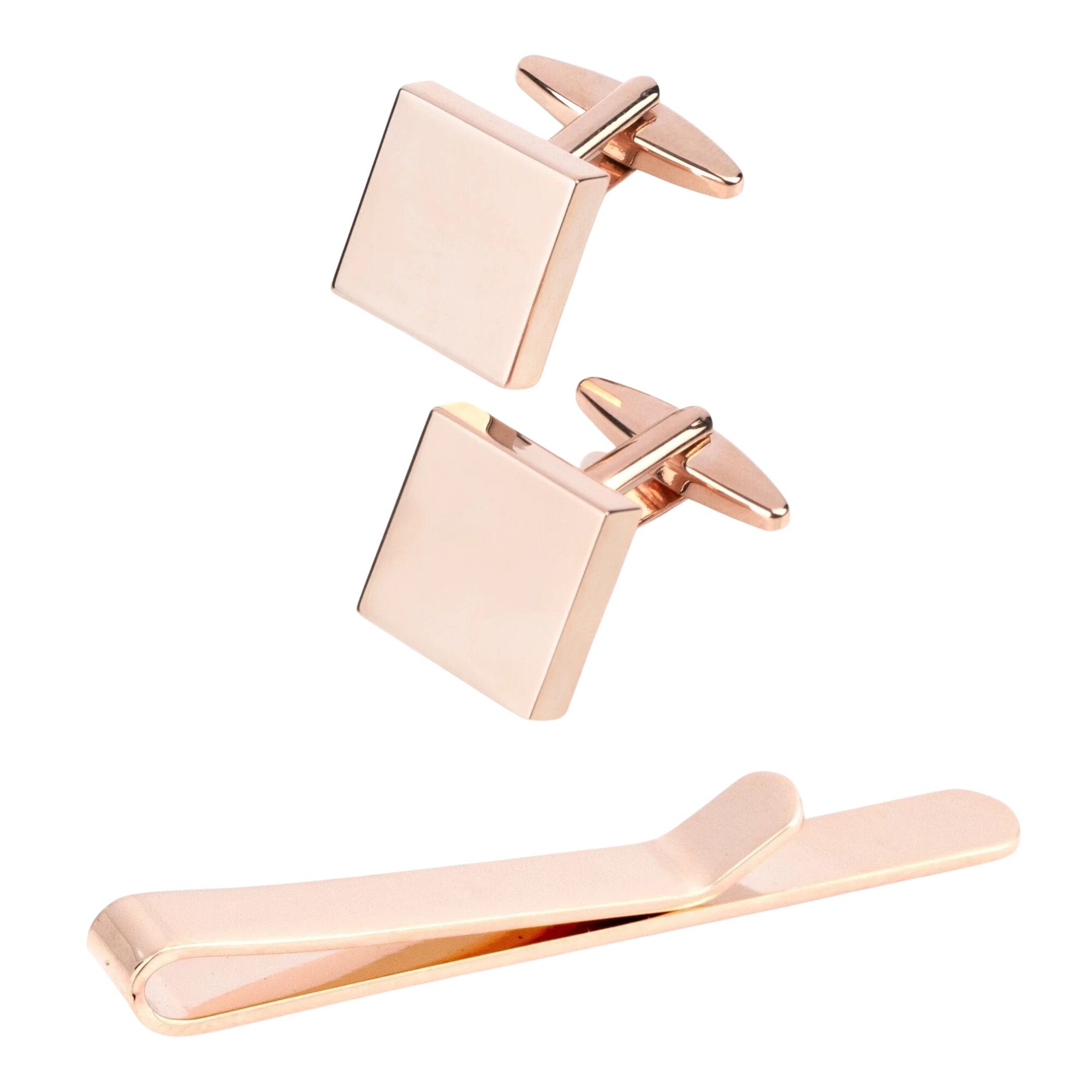 Square Rose Gold Cufflinks & Tie Bar Set