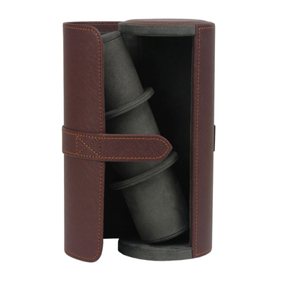 Watch Roll Case for 3 in Dark Brown Vegan Leather