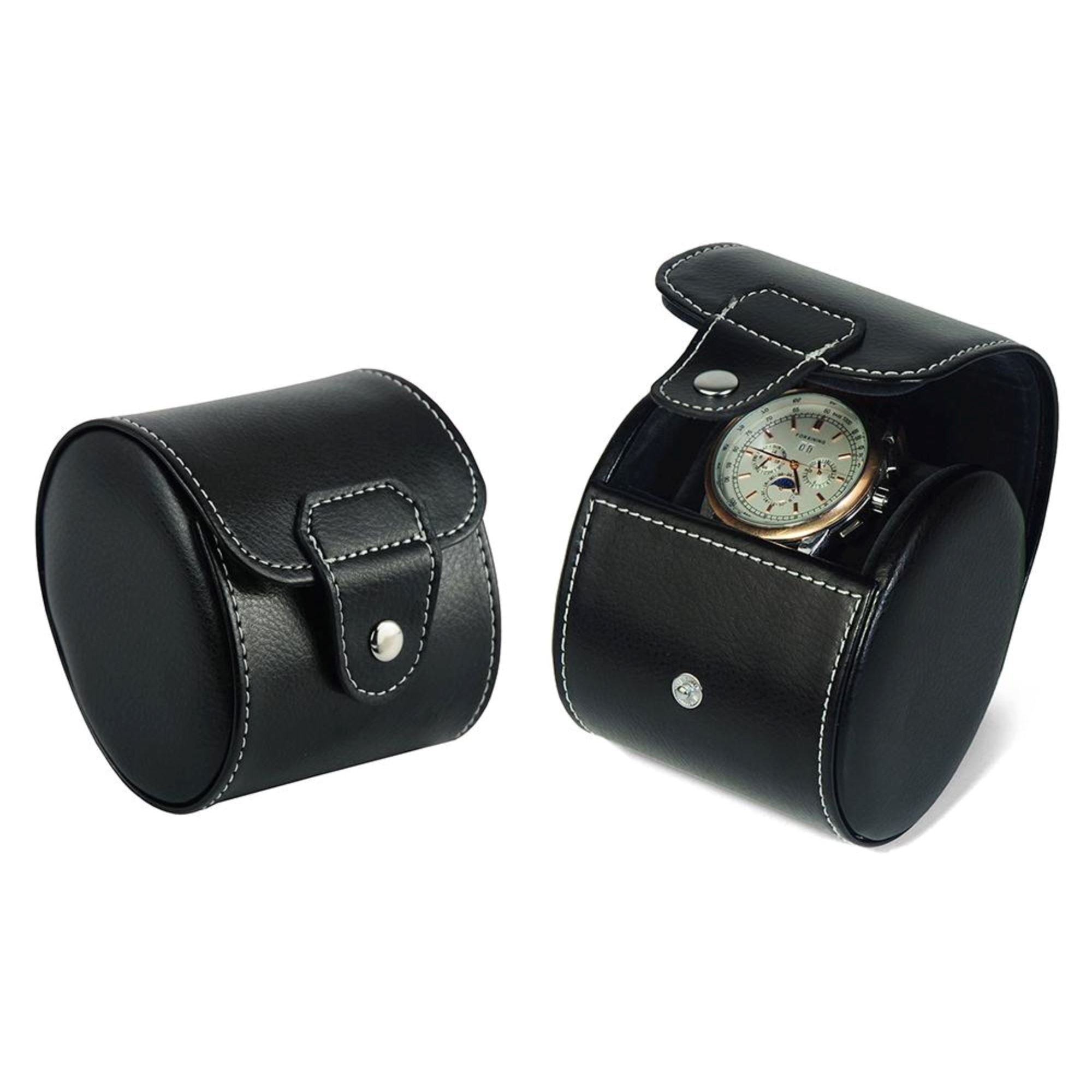 Travel Watch Roll Case for 1 in Black Genuine Leather Watch Boxes Clinks 
