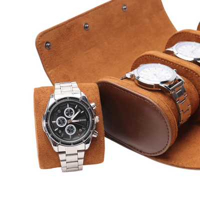 Watch Roll Case for 3 in Brown Vegan Leather