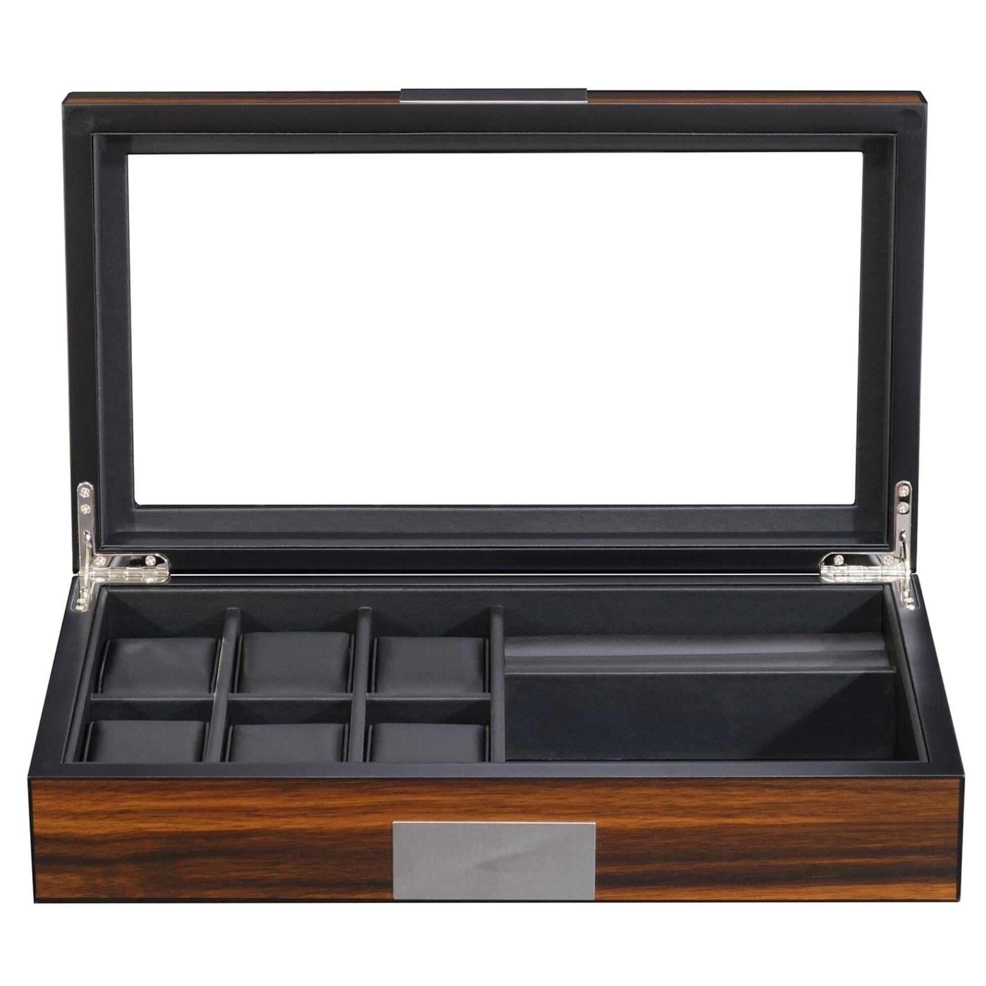 6 Slots Watch Box with Cufflinks and Sunglasses Storage in Ebony Wood Watch Boxes Clinks 