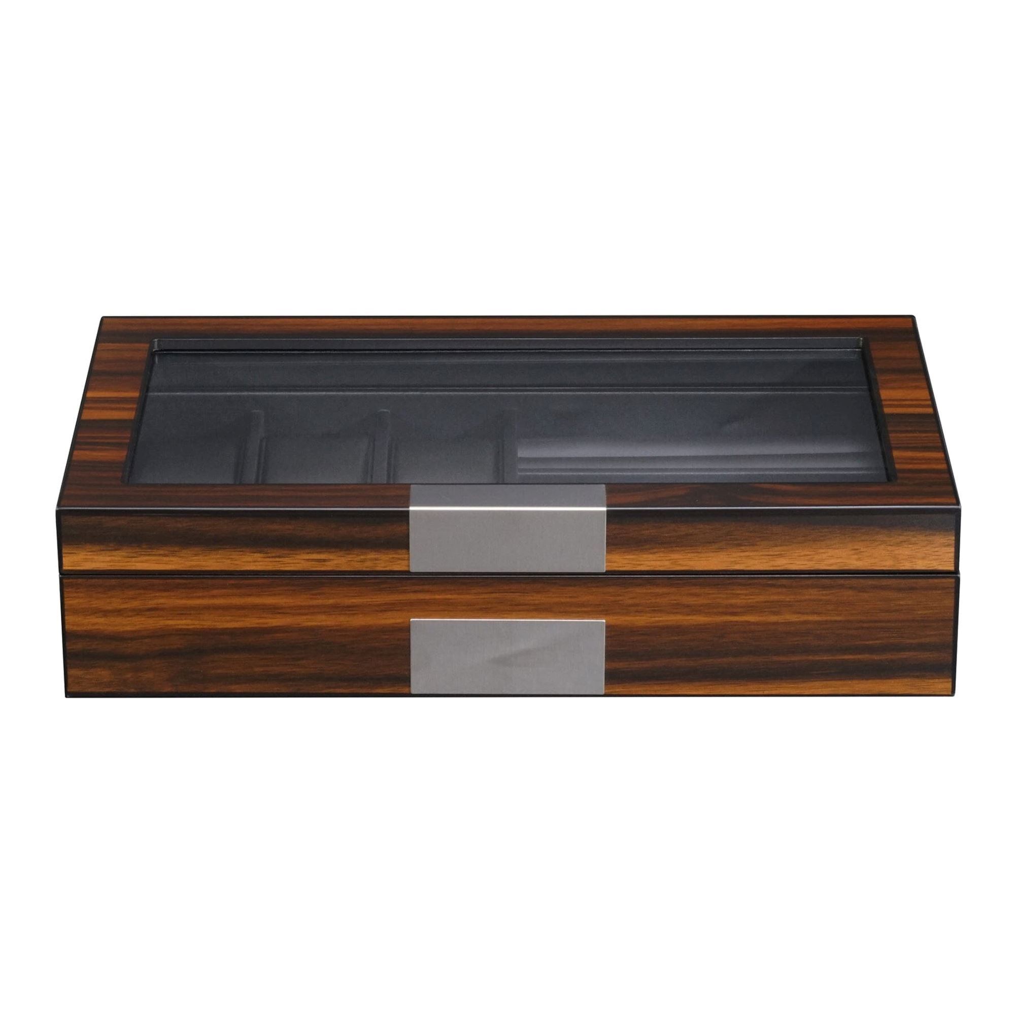 6 Slots Watch Box with Cufflinks and Sunglasses Storage in Ebony Wood Watch Boxes Clinks 