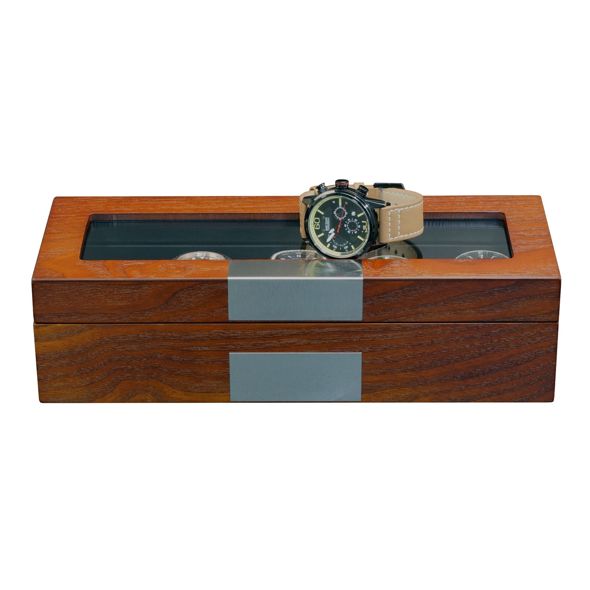 5 Slots Mahogany Wooden Watch Box Watch Boxes Clinks 