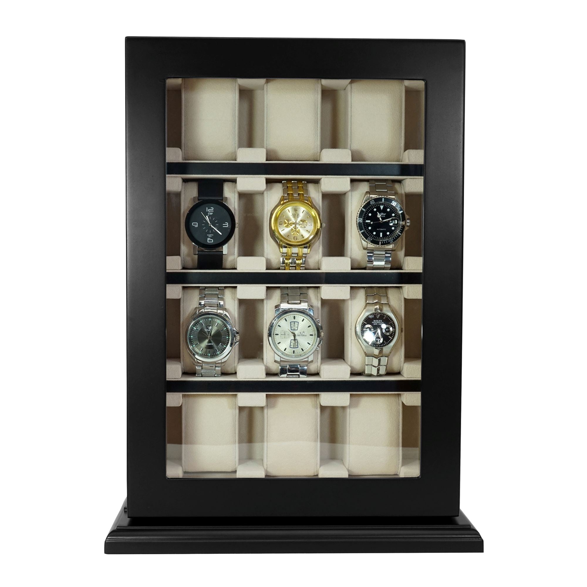 12 Slots Black Wooden Watch Cabinet Watch Boxes Clinks Australia 