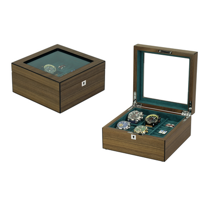 4 Slots Walnut Wooden Watch Box with Cufflinks Storage