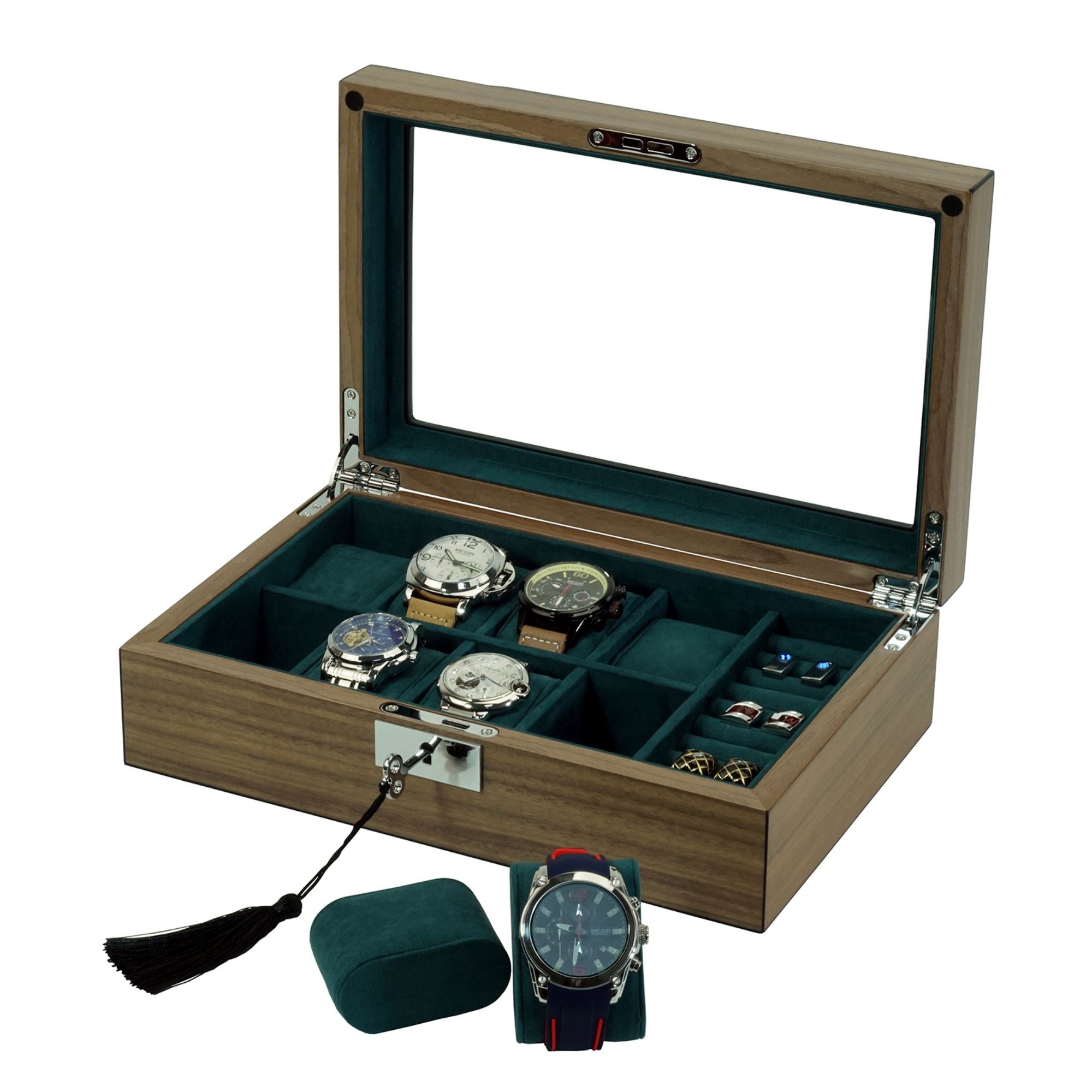 8 Slots Walnut Wooden Watch Box with Cufflinks Storage Watch Boxes Clinks Australia 