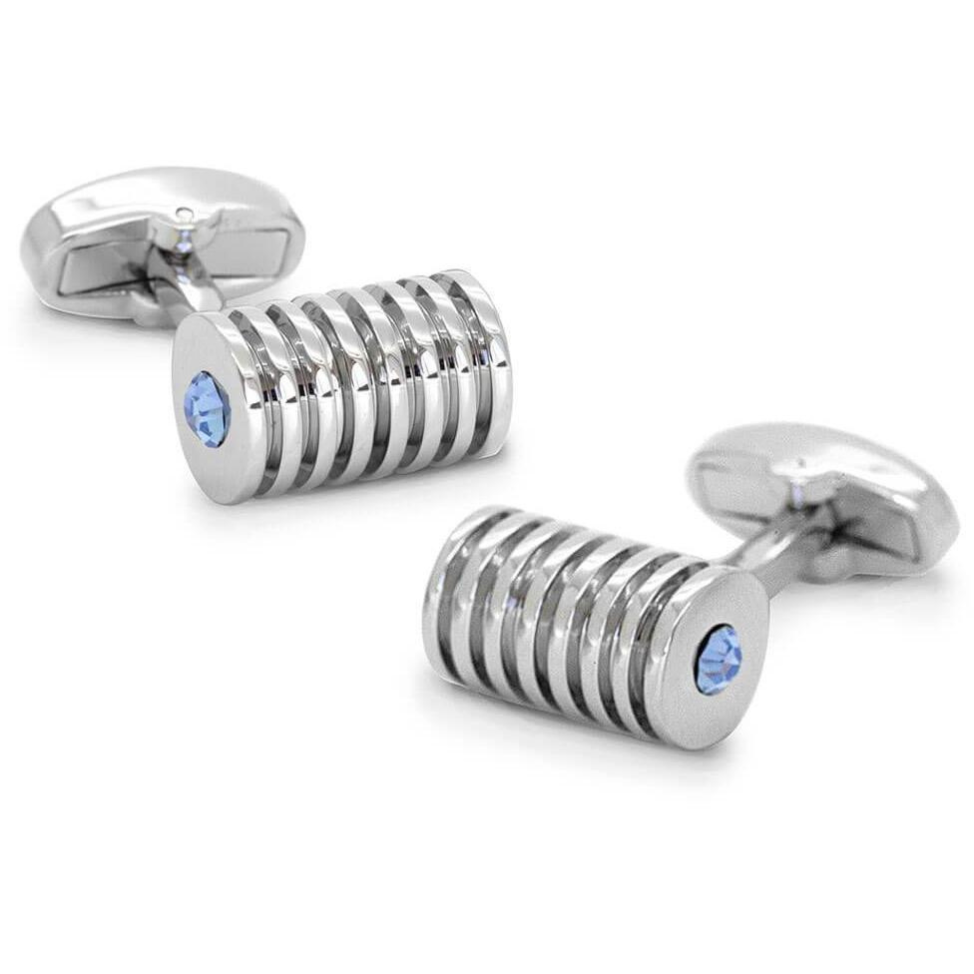 Light Blue Crystal Barrel Silver Cufflinks