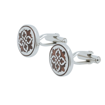 Moorish Style Stainless Steel and Wood Cufflinks