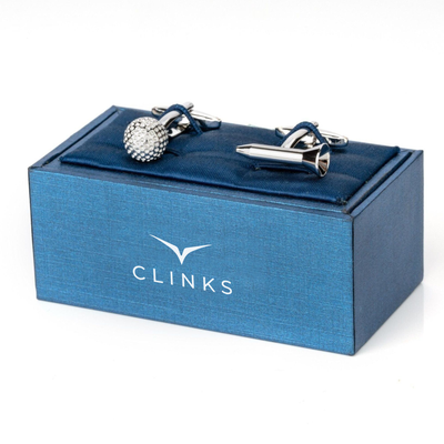 Golf Ball and Tee Silver Cufflinks