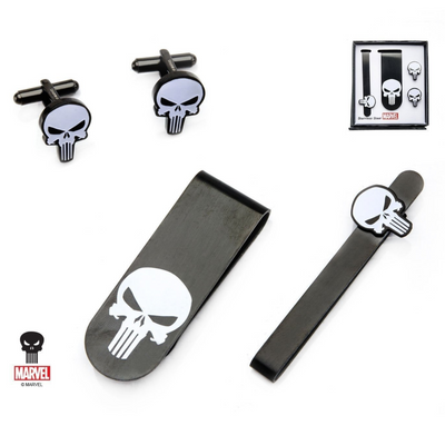 Marvel Punisher Gift Set with Cufflinks Tie Bar and Money Clip