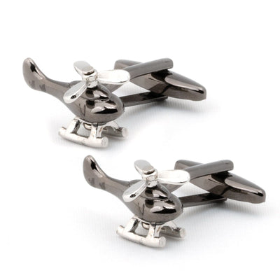 Gunmetal and Silver Helicopter Cufflinks