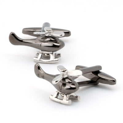 Gunmetal and Silver Helicopter Cufflinks