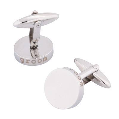 Groom Laser Etched Round Engravable Wedding Cufflinks