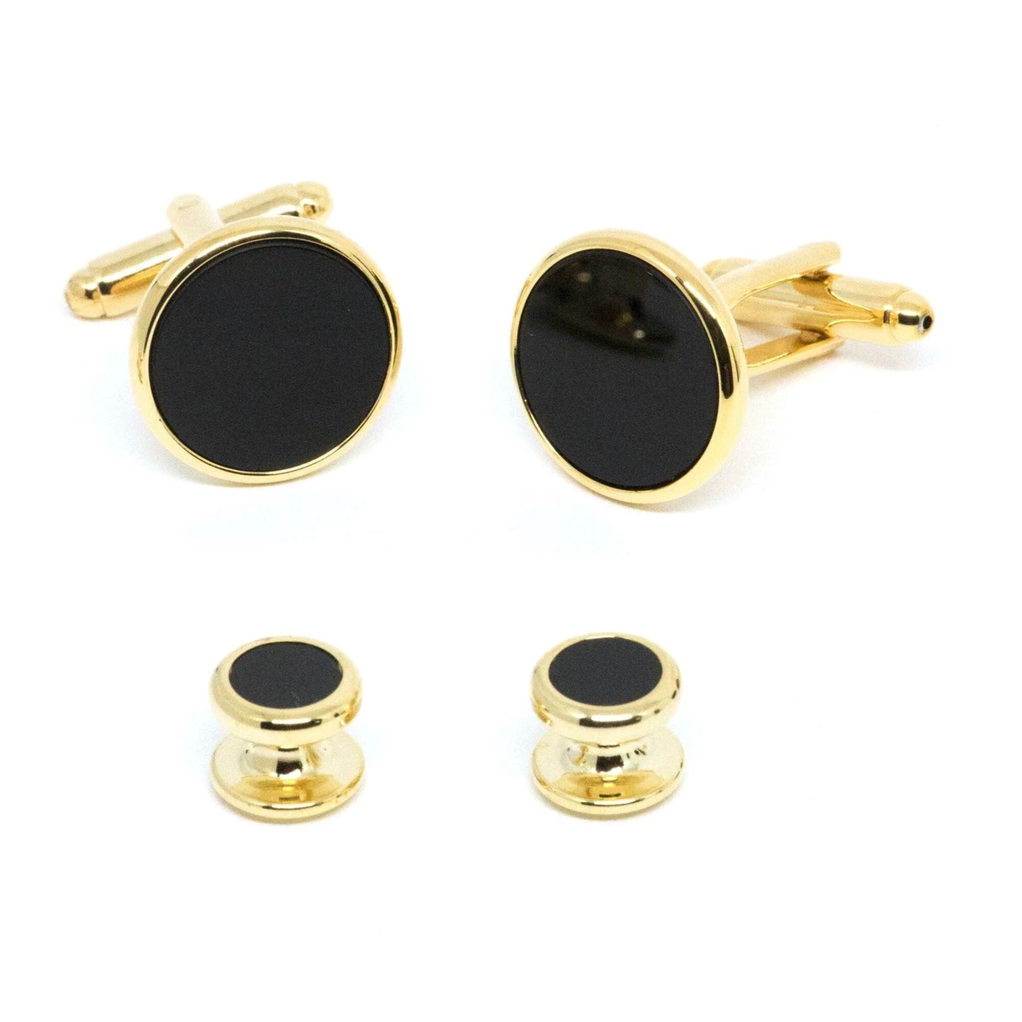 Gold Round Onyx Cufflinks and Stud Set Stud Sets Clinks Australia 